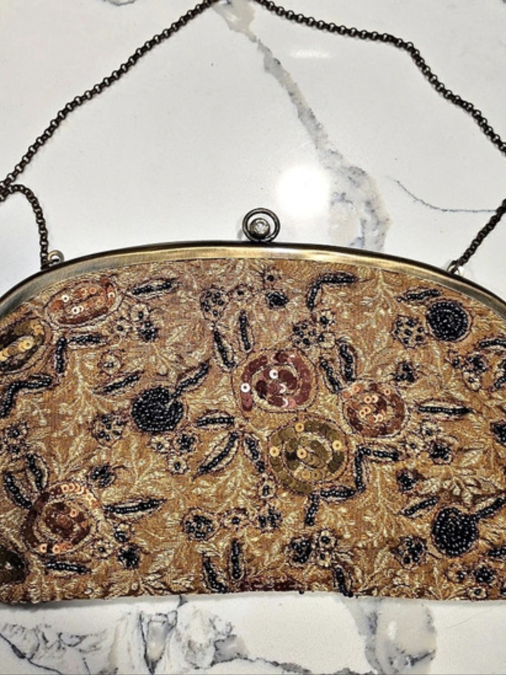 Coldwater Creek YTK Beaded Embellished Clutch Gold Bronze Floral Kiss. Like New6